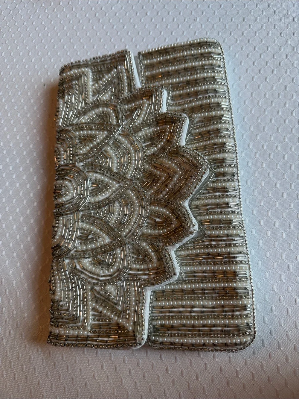 INC International Concepts Ivory and Silver Beaded Clutch